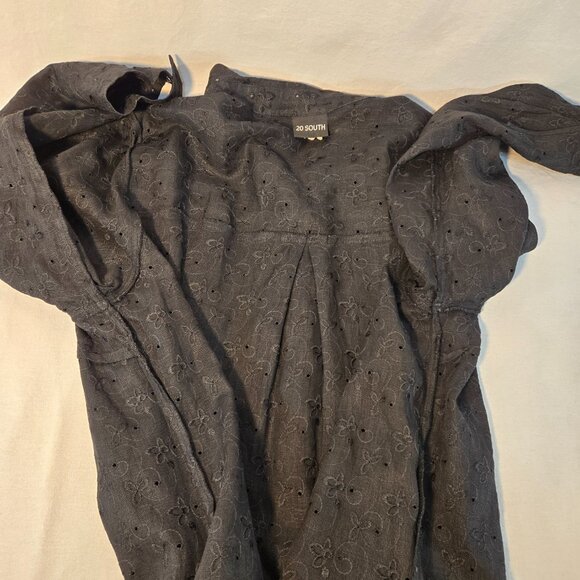 Vintage 20 SOUTH Old Money Boho BLACK Linen Eyelet Tunic Mini Dress Size 1X. - Picture 10 of 16